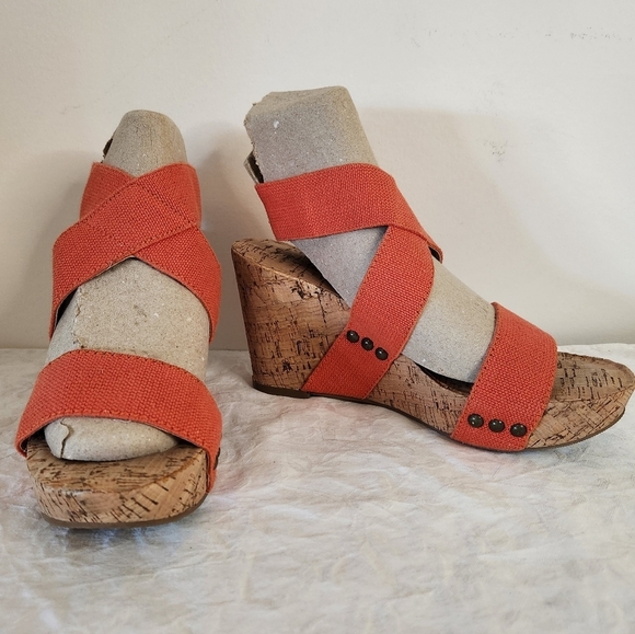 Orange Wedge Platform Sandals - Picture 2 of 12
